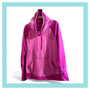 CHAMPION DUO DRY Cowl neck Hoodie XL Women Fuschia pink pockets Thumbholes